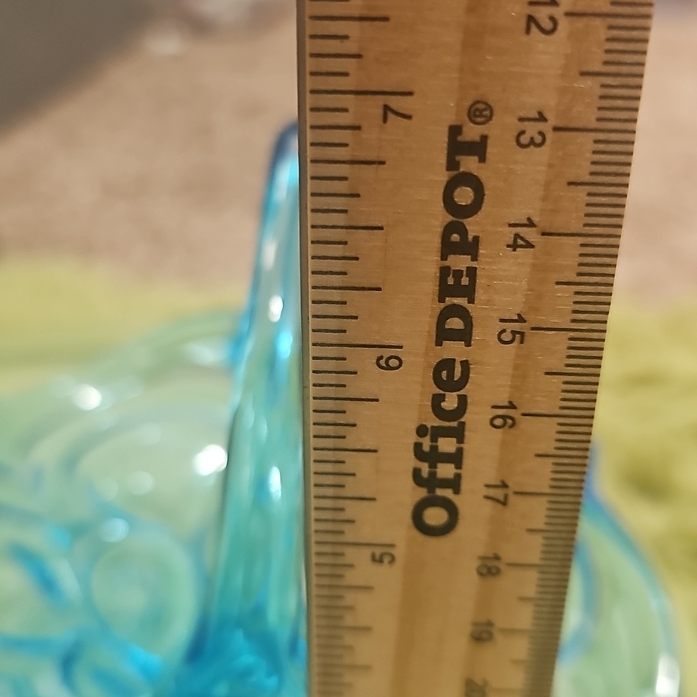 Fenton Turquoise Blue Pressed Glass Basket Vase - Picture 5 of 5